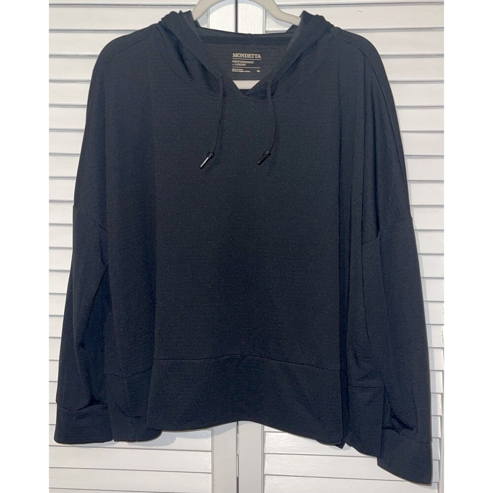 Mondetta Hoodie Pullover Black Slit Hems Women’s Size XL